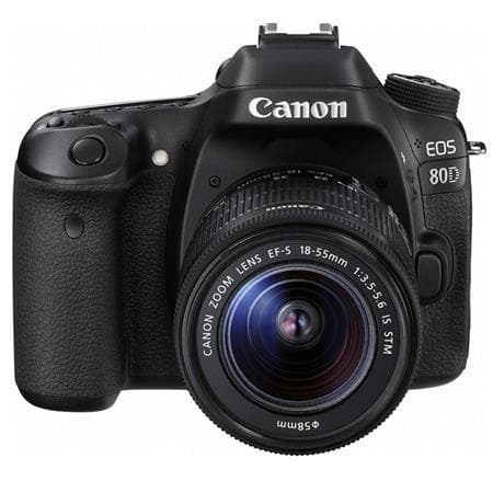 EOS 80D SLR – Schwarz + Canon EF-S 18-55mm f/3.5-5.6 IS STM Objektiv · Hauptbild