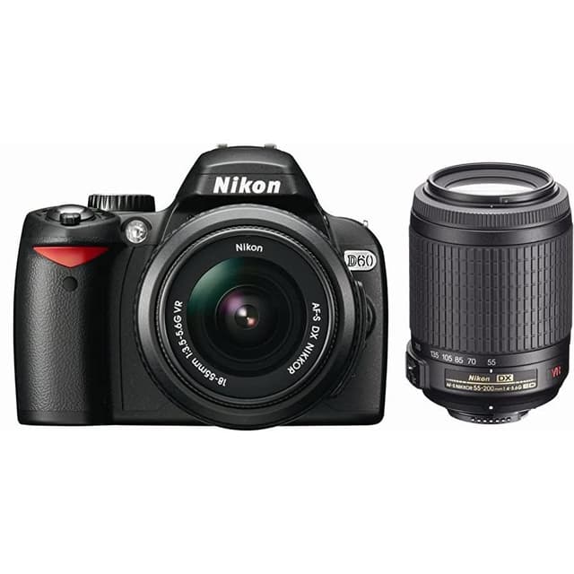 Nikon D60 Spiegelreflexkamera - Schwarz + AF-S DX Nikkor 18-55mm f/3.5-5.6G VR + AF-S DX Nikkor 55-200mm f/4-5.6G VR | Camera Market · Hauptbild