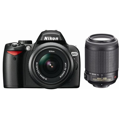 Nikon D60 Spiegelreflexkamera - Schwarz + AF-S DX Nikkor 18-55mm f/3.5-5.6G VR + AF-S DX Nikkor 55-200mm f/4-5.6G VR | Camera Market