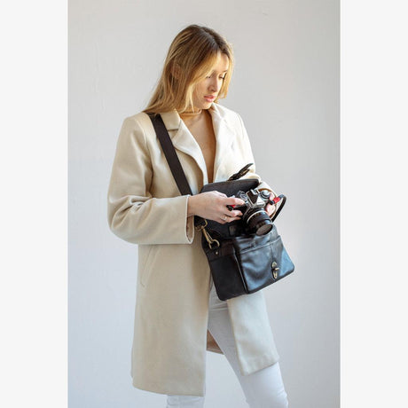 Paris Black Leather Camera Bag