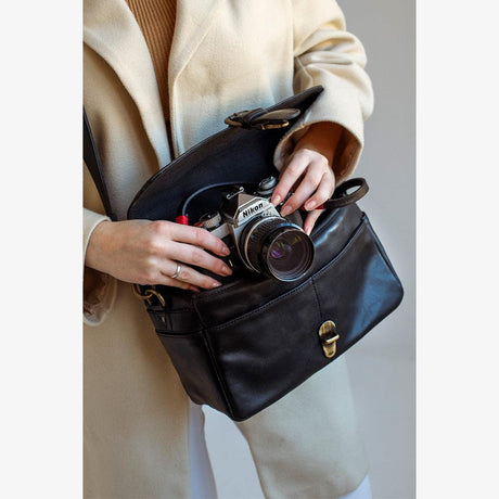 Paris Black Leather Camera Bag
