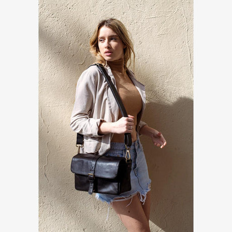 Paris Black Leather Camera Bag