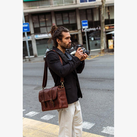 Roma Cognac Leder Kameratasche