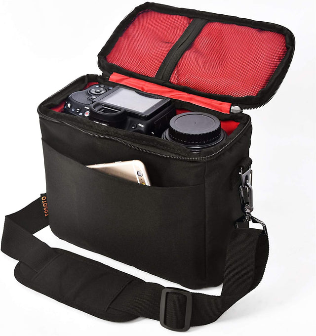 FOSOTO Bolsa Funda Cámara Réflex Digital DSLR SLR Antigolpe Impermeable de Hombro para 1 Cámara,1 ó 2 Lentes y Accesorios de 